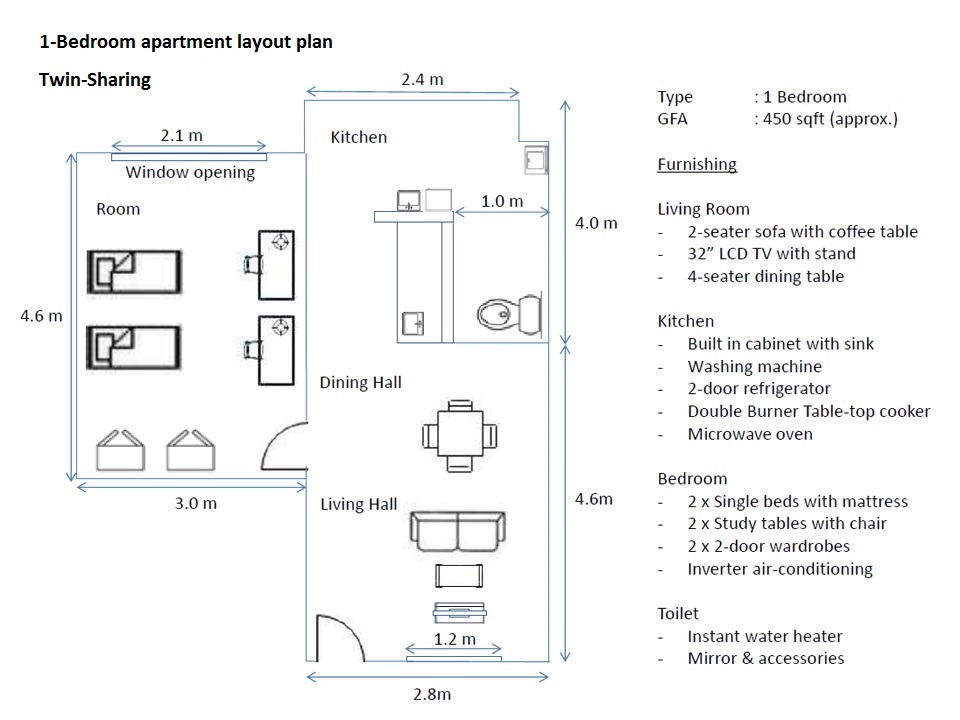 One-bedroom floor plan
